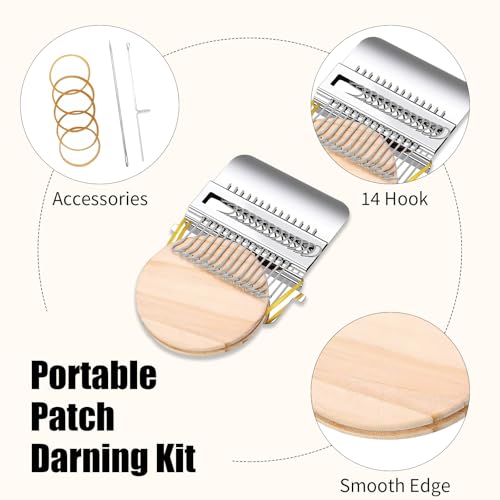 Knit Patch Kit - PatchMaker 2.0 Kit, Mini Darning Loom, Sewing Craft Supplies, Knitting Kit for Beginners, Patchwork Weaving Tool Set for Quickly Sewing Repair on Jeans, Socks and Clothes (14 Hooks) - size: 14 Hooks