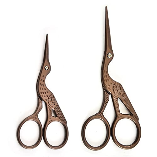 2PCS Vintage Stork Shape Sewing Scissors Stainless Steel Scissors | Metal Tailor Scissors Sharp Sewing Shears for Embroidery, Craft, Art Work & Everyday Use (Brown) - color: Brown
