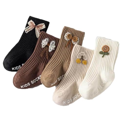 COUVER Baby Non Slip Grip Ankle Socks with Non Skid Soles for Infants Toddlers Kids Boys Girls - color: Plain Lace, size: 0-12 Months