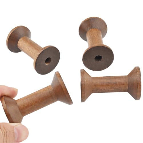 HAHIYO 2.36Inch/6cm 4PCs Light Brown Color Wood Spool - Natural Unfinished Wooden Thread Spools for Textile Wire Weaving Ribbon Crafts DIY Art Education Smooth Rotatable Bobbins - color: Light Brown, size: 2.36Inch-4P