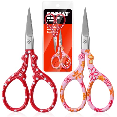 2PCS Sewing Embroidery Scissors, 3.6 Inches Sharp Stainless Steel Crochet Scissor Craft Scissors for Cross Stitch Supplies, Crochet Accessories, Paper Cutting,Threading & Needlework DIY(Red+Pink) - color: Red+pink
