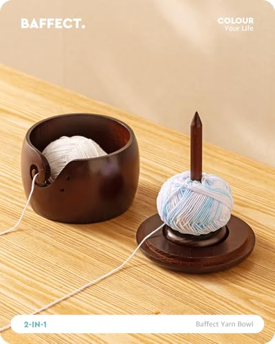 Baffect Wooden Yarn Bowl With Removable Yarn Holder (6.3" X 6.3" X 4.7in) | Large Crochet Bowl With Lid & Handmade Holes, 2 In 1 Knitting Bowls For Wool Spinnering & Storage