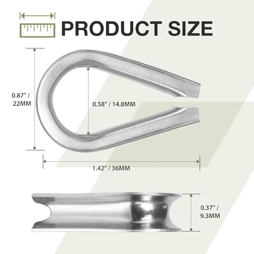 M6 Wire Rope Thimble, 304 Stainless Steel Thimble for 7/32-1/4 Inch Diameter Wire Rope, 12 Pieces - size: M6