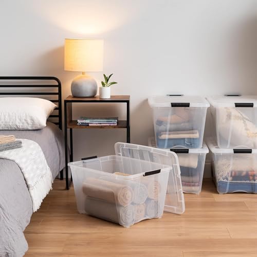 IRIS USA 54 Qt Stackable Plastic Storage Bins with Lids, 12 Pack - BPA-Free, Made in USA - See-Through Organizing Solution, Latches, Durable Nestable Containers, Secure Pull Handle - Clear - color: Clear, size: 54 Qt, style: 12 Pack