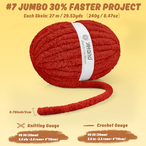 Inhand Classic Red Chunky Chenille Yarn for Hand Knitting,Thick Bulky Mom Blanket Yarn for Crocheting,Soft Fluffy Yarn for Mother’s Day Gifts and Crafts for Women/Grandma,18 Pack (29.5Yds/8.4oz Each) - color: Classic Red, size: 18 Pack