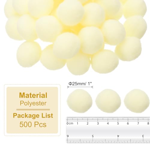 PATIKIL 1inch Pom Poms for Crafts, 500pcs Small Pompoms for Crafts Mini Puff Balls Bulk High Elasticity Fuzzy Balls for Hats Christmas Art DIY, Beige - color: Beige, size: 1inch