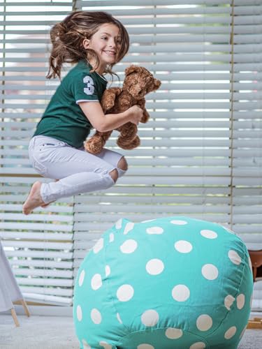 WEKAPO Stuffed Animal Storage Bean Bag Chair Cover for Kids | Stuffable Zipper Beanbag for Organizing Children Plush Toys Large Premium Cotton Canvas (AquaDot, XX-Large) - color: Aquadot, size: XX-Large