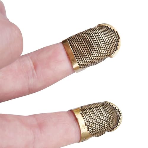 2 Pack Adjustable Metal Sewing Thimbles S+M – Finger Protector for Quilting Embroidery Needlework and DIY Craft Safety Use - color: 2 Antique brass color