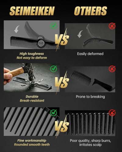 Rotatable Hair Comb, 8" Fine & Wide Tooth Comb with Bonus 9" Rat Tail Comb | Professional Hair Comb for Men Women, Carbon Fiber + ABS, Rounded Teeth, Heat Resistant for Hair Stylists, Barbers - color: Black
