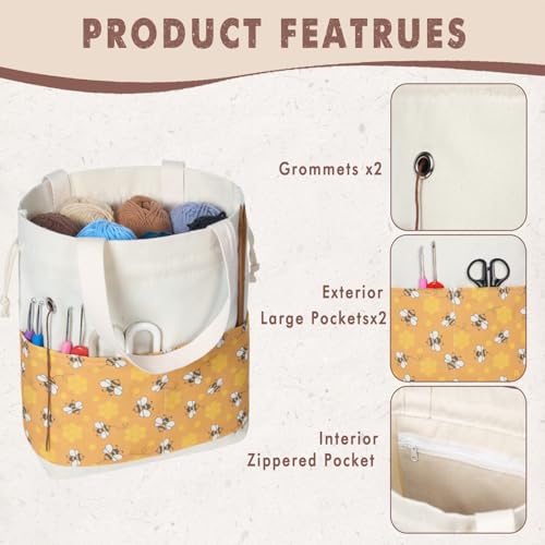 TOGETRUE Yarn Bag, Knitting Crochet Tote Bag, Yarn Storage Bags Organizer, Crochet bags for Crocheting Project, Store Skein Ball, Short Knitting Needle (Bees) - color: Bees, size: Small