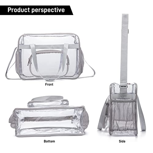 Clear Bags Stadium Approved,See Through Tote Bag+Shoulder Strap Large Transparent Bag - color: Large Size Grey