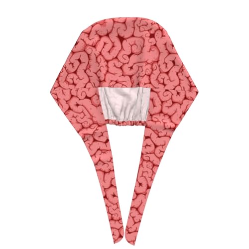 MOLIAN Dental Tooth Adjustable Working Cap Surgical Headgear for Women Men | Adjustable Tie Back Scrub Caps with Button Built-in Sweatband Working Cap for Nurses Doctors and Workers - color: Red Brain