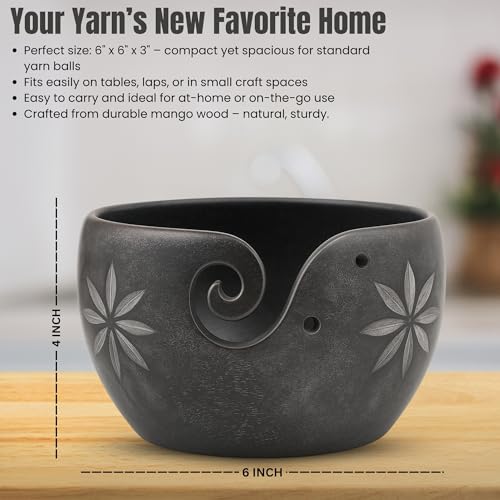 Hind Handicrafts Premium Wooden Yarn Bowl – Handmade Indian Rosewood Yarn Holder for Knitting & Crochet – Portable & Sustainable Gift for Craft Lovers (6" x 6" x 4", Purple) - color: Purple, size: 6" x 6" x 4"