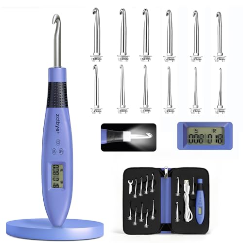 BZVV Light Up Crochet Hook Set Everything Crochet Counter 12 Different Size | Digital stitch counting, lighted ergonomic dual handles, reinforced connection and complete everything crochet tools. - color: blue-12 Sizes