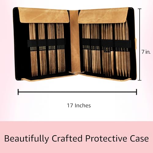 Lykke Umber Large 6-inch DPN Knitting Needles Set | Large US 6, 7, 8, 9, 10, 10.5, 11, 13 Umber Case, Birchwood Semi-Sharp Tips, Project Bag - color: Umber-with-Umber-Case