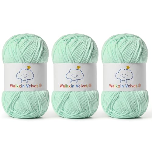 3 Pack Fluffy Chenille Yarn for Crocheting，Baby Yarn for Crocheting Soft，150g/5.28oz Velvet Amigurumi Yarn ，Fingering Weight Yarns for Crocheting Baby Blankets、DIY Craft.(3 Aqua Green) - color: 3 Aqua Green