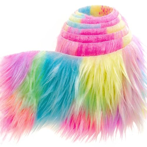 Rainbow 2x60Inch Faux Fur Shaggy Plush Faux Fur, Fabric Precut Strips Fluffy Fuzzy Faux Fur, Craft Beard Hair, Beard Miniature Dolls Rugs Mats Gift, Winter Halloween Christmas Costume Party Decor - color: Rainbow