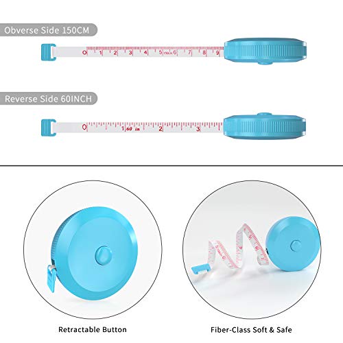 DiCUNO 3-Pack Soft Retractable Measuring Tape, 60-Inch 1.5 Meter, Sky-Blue | Measuring Tape for Pocket, Body Tailor Sewing Craft Cloth, Medical Nursing, Tape Measure - color: Sky Blue*3pcs