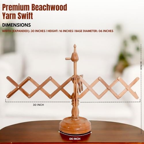Handcrafted Jumbo Rosewood Yarn Winder & Swift Set – Large Capacity Wooden Ball Winder for Knitting & Crocheting, Heavy Duty Tabletop Yarn Swift and Ball Winder - color: Beechwood Swift