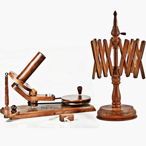 DnU Avenue Wooden Yarn Ball Winder Set with Yarn Swift and Bowl – Handcrafted Wood Wool Winder for Knitting Crochet – Premium Manual Yarn Winder for Home Use – Brown - color: Winder, Swift & Bowl