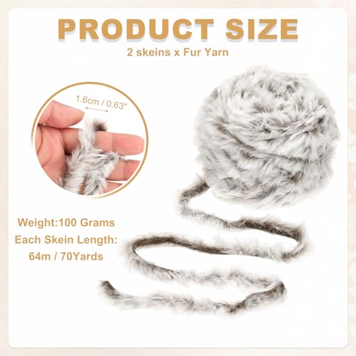PATIKIL 70 Yards Fur Yarn, 2 Skeins 100 Grams Soft Plush Fluffy Chunky Polyester Faux Fur Eyelash Yarn for Crocheting Hand Knitting Blanket Hats Crochet Crafting, Cocoa Color - color: Cocoa Color