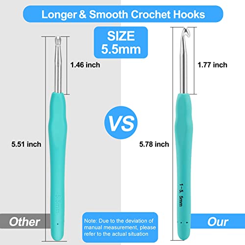 Vodiye Professional Extra Long 5.5mm Crochet Hooks Set, Ergonomic Handle, for Beginners and Experienced Lovers - size: 1pc - 5.5mm