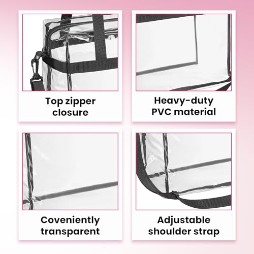 Handy Laundry Clear Bag 12x6x12 Stadium Approved Tote, Zipper Strap | PVC Clear Stadium Tote, Zipper Top, Shoulder Straps, 12x6x12 Meets Tournament Guidelines, for Concerts Work Sports - color: Black