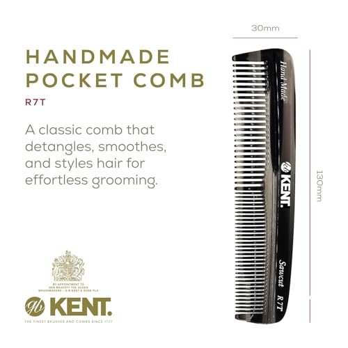 Kent R7T Black Graphite Fine and Wide Tooth Hair Comb, Handmade Pocket Comb for Men, Best Beard and Mustache Combs for Everyday Grooming and Styling, Sawcut Kent combs, Made in England - color: Graphite, size: 2 Pack