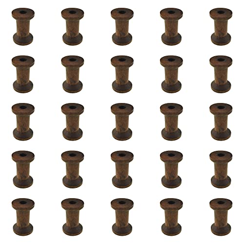 HAHIYO 1.2Inch/3cm 25PCs Vintage Coffee Color Wood Spool - Retro Unfinished Wooden Thread Spools for Textile Wire Weaving Ribbon Crafts DIY Art Education - Smooth, Rotatable Bobbins - color: Retro Coffee Color, size: 1.2Inch-25P