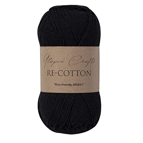 Re-Cotton Knitting Yarn 3X 100g / 3.52oz (Black, 3 Pack) - color: Black