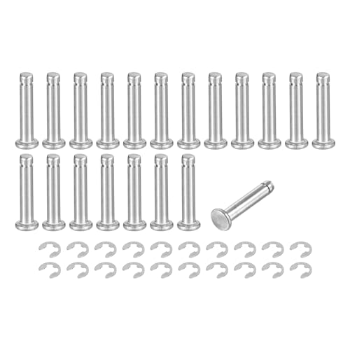 uxcell 20Set M4x20mm 304 Stainless Steel Cylindrical Shaft Snap Ring Locating Pin, Flat Head Grooved Hinge Cylinder Position Pin with E Clip Retaining Ring, Silver - size: M4x20mm