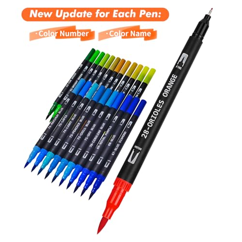 Eglyenlky Dual Brush Pens, Markers for Adult Coloring Book,100 Water Colors | Art Pens with Fine Point Markers and Brush Tip for Adult Kids Drawing (Black Set) - color: 100 Colors-Cloth Bag