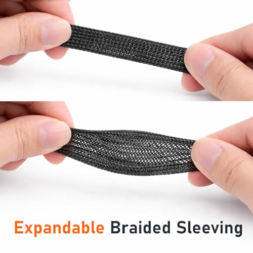 100ft Expandable Non-Split PET Braided Cable Sleeve, High-Temperature Black Loom for Automotive Harness and Chew-Resistant Home Office Wire Management (1") - size: 1" - 100ft