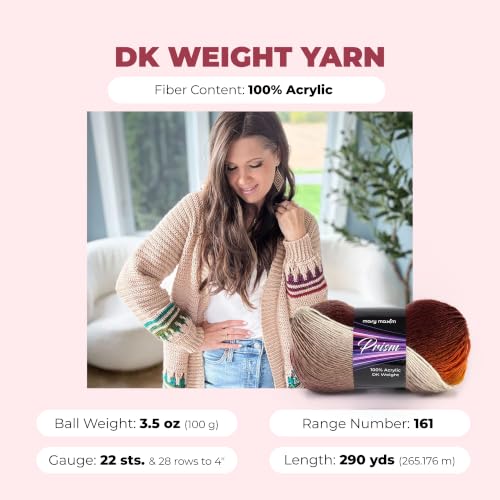 Mary Maxim Prism Yarn, Acrylic Multicolor DK Yarn, 290 Yards, Desert Unset | Ombre Yarn, 3 Weight, Machine Wash, For Knitting and Crochet, Create Baby Items, Blankets, Afghans, Clothing Variegated Yarn - color: Desert Sunset