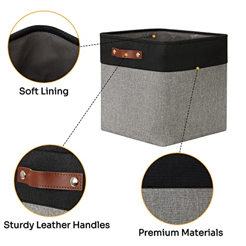 DULLEMELO Storage Bins for Organizing,Closet Storage Baskets for Gift Empty,Large Linen Canvas Storage Bins with Handles for Home Office Toys Shelves(Black&Grey, 13 inch Cube) - color: Black&Grey, size: L-13"x 13"x 13"