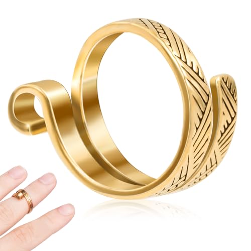 ANCIRS 1pc Knitting Crochet Loop Ring for Fingers, Gold | Metal, Adjustable, Comfortable to wear, Open Yarn Guide Finger Holders, Crochet Tension Ring - color: 1 Gold