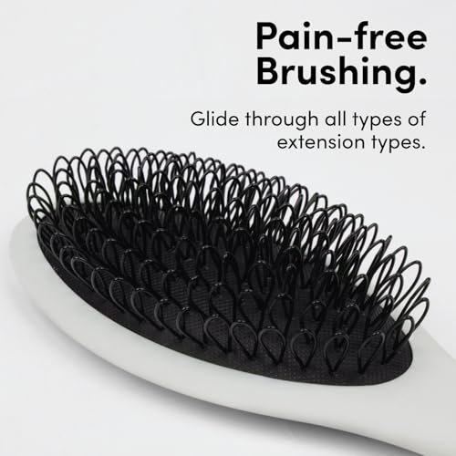 The Hair Shop Beige Loop Brush - Salon Professional Grade with Ergonomic Design - Safe Detangler Tool for 100% Remy Human and Synthetic Hair Extensions and Wigs (Light Grey) - color: Beige