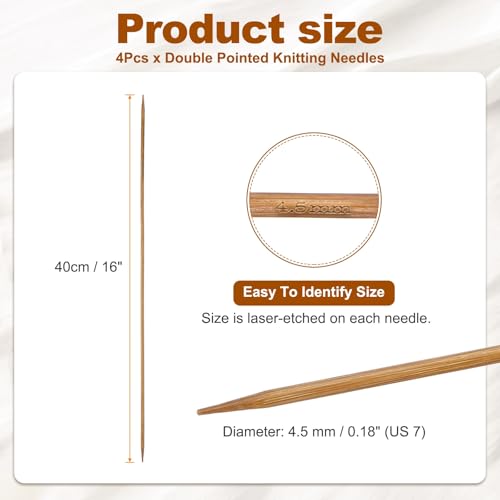 HARFINGTON 4Pcs Double Pointed Knitting Needles Size US 7 (4.5mm) 16" Long Carbonized Bamboo Straight Knitting Needles for Beginners Handmade Creative DIY Craft Yarn Projects - size: Size US 7 (4.5mm)