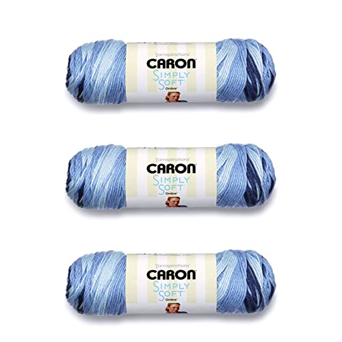 Caron Simply Soft Worsted Yarn - Saturday Blue Jeans Ombre, Acrylic, 3 Pack of 141g/5oz, 235 Yards, Knitting/Crochet - color: Saturday Blue Jeans Ombre, size: 3 Pack, style: Simply Soft