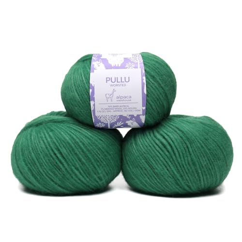 Baby Alpaca Merino Yarn 3 Skeins 150g Worsted Weight Knitting Ch. Green | Pullu baby alpaca merino blend made in Peru 3 skeins 150g 426yd total for knitting and crochet sweaters scarves and hats - color: Christmas Green
