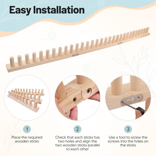 Badiman Wooden Knitting Loom Kit with Installation Tools, Adjustable DIY Crafting Home Decor Easy Assembly Reusable Wooden Peg Frame Beginner Friendly Gift, B - color: B Total Length 46" (Tools Needed)