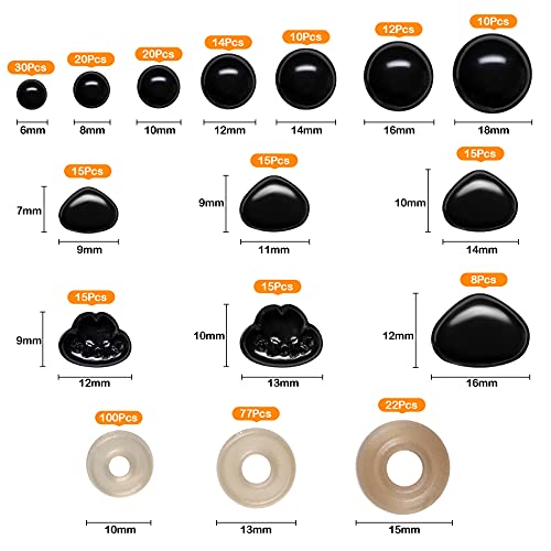 Safety Eyes and Noses, Plastic Craft Eyes and Teddy Bear Nose for Amigurumi with Washers，Crochet and Tweezers for Doll Making Supplies - color: 398pcs black