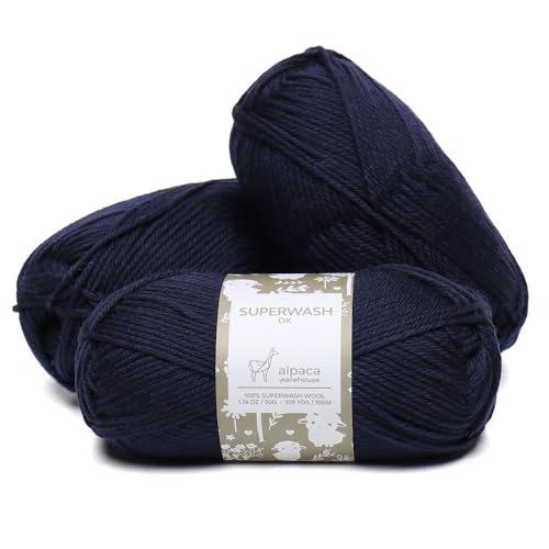 100% Superwash Wool Yarn 3 Skeins 150g DK Weight Knitting Crochet Navy Blue | Sourced from Peru for breathable warmth and 327yd total length per 150g pack ideal for soft baby garments hats and sweater - color: Navy Blue