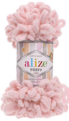 4 skn/Ball Alize Puffy Baby Big Loop Blanket Yarn 100% Micropolyester Soft Yarn 400gr 39.3 yds (161-Powder) - color: 161-Powder