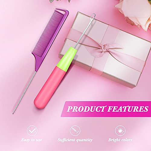 8 Pcs Hair Crochet Hooks Set with Accessories Include 2 Plastic Crochet Needle Hooks 4 Alligator Hair Clip and 2 Rat Tail Comb Tool Kits for Braiding, Extension