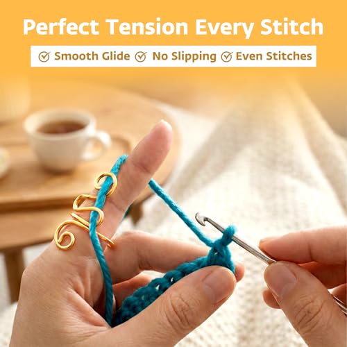 Crochet Tension Ring, Adjustable Crochet Ring for Finger, Works to Loop Yarn, Crochet Accessories, Crochet Supplies, Crochet Hooks, Gift, Resizeable, 1 Count (Gold) - color: Gold