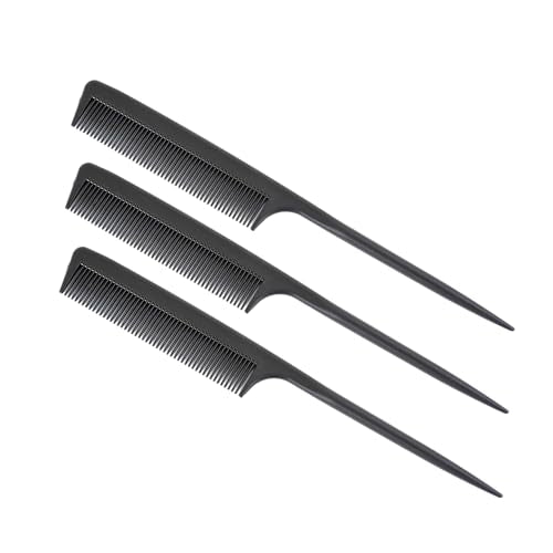 3 Pcs Tail Combs Fine Tooth Parting Comb Hair Root Teasing Comb for Barbers Styling (Black) - style: Fine tooth tail comb
