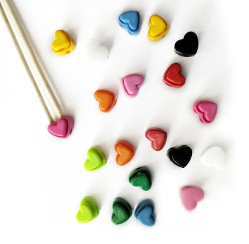 20pc Knitting Needle Stoppers, Needle Point Locks, Plastic Stitch Stops (Heart) - size: Heart