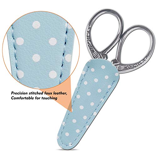 Vintage Embroidery Scissors 3.6 inch Sharp Mini Crochet Cross Stitch Travel | Craft Scissors Shears for Crafting Fabric Scissor for Art Work Threading Needlework DIY Tools with Leather Scissor Cover - color: Silver