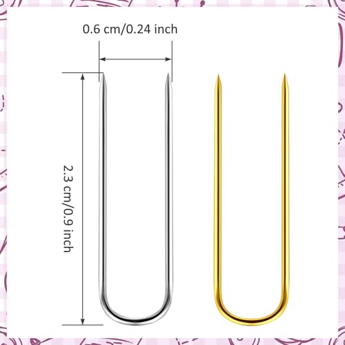 MTLEE 200 Pcs Fork Pins for Quilting Sewing Double Needlecraft Blocking Stainless Steel U-pins for DIY Sewing Jewelry Craft Making, 0.9 x 0.24 Inch - color: Gold Silver